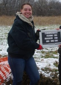 Babberl at Hillside Courts, an archaeological project on the University of Northern Iowa campus, in 2022. Hillside Courts was a student housing complex built in the 1970s which was demolished in the early 2000s